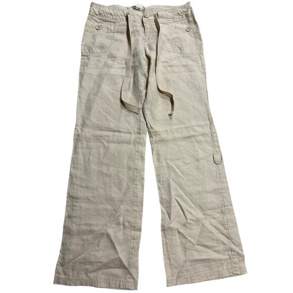 Charlotte Russe 100% Linen Pants Minimalist Womens Sz 3 Cream Adjustable Length - Picture 1 of 8